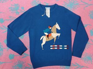 Jacadi paris boys size 8 blue sweater soft wool horse riding